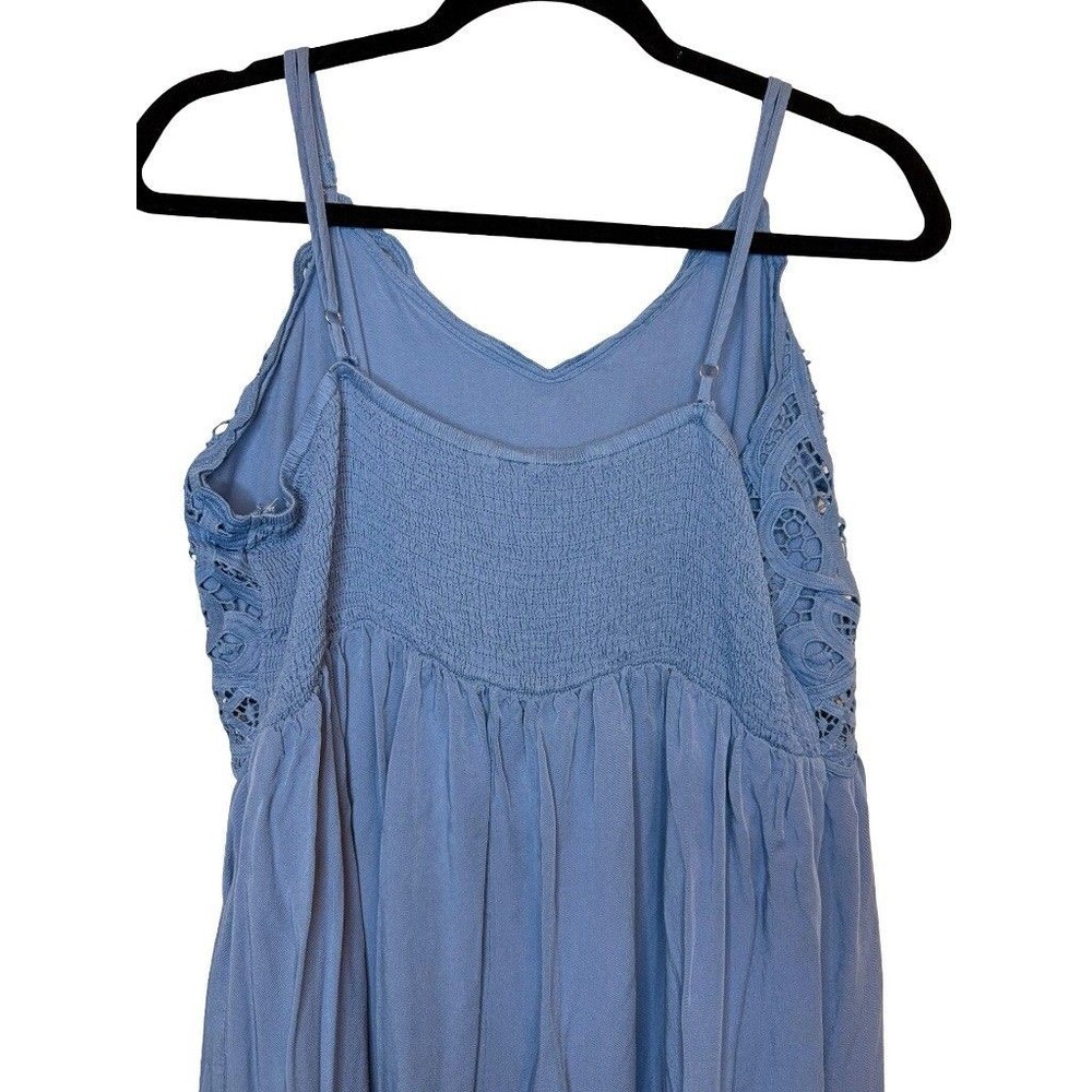 Blue Crochet Lace Bodice Tiered Midi Dress Boho Smocked Back Sundress Size XL - Picture 6 of 8